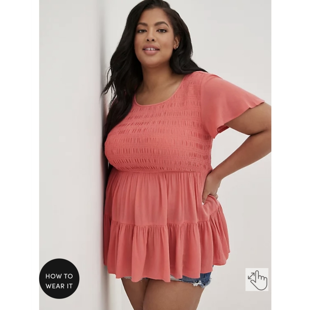 Torrid Tiered Babydoll Top - Crinkle Gauze Coral